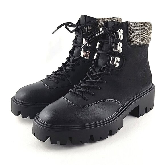 ONLY Betty Women's  Black Lace-Up Faux Leather Ankle Boots Chunky Soles Size 7.5 - Picture 5 of 12